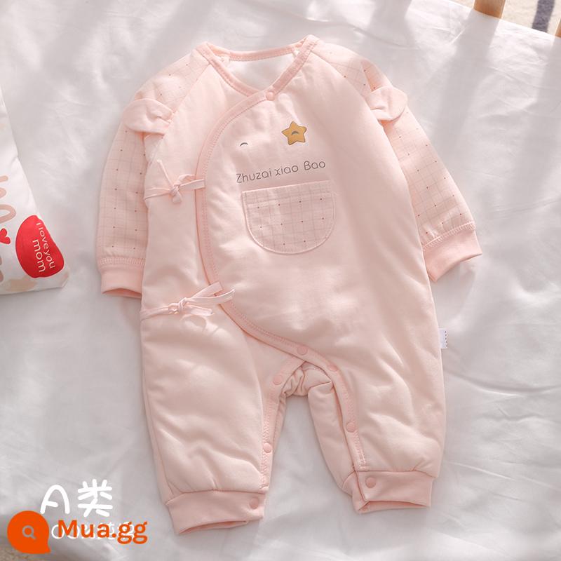 Bé sơ sinh quần áo mùa thu đông áo liền quần cotton nguyên chất một lớp chần bông ấm áp cho bé sơ sinh mùa đông áo khoác cotton nhà sư quần áo - Màu hồng năm sao nghịch ngợm, một cỡ quá nhỏ