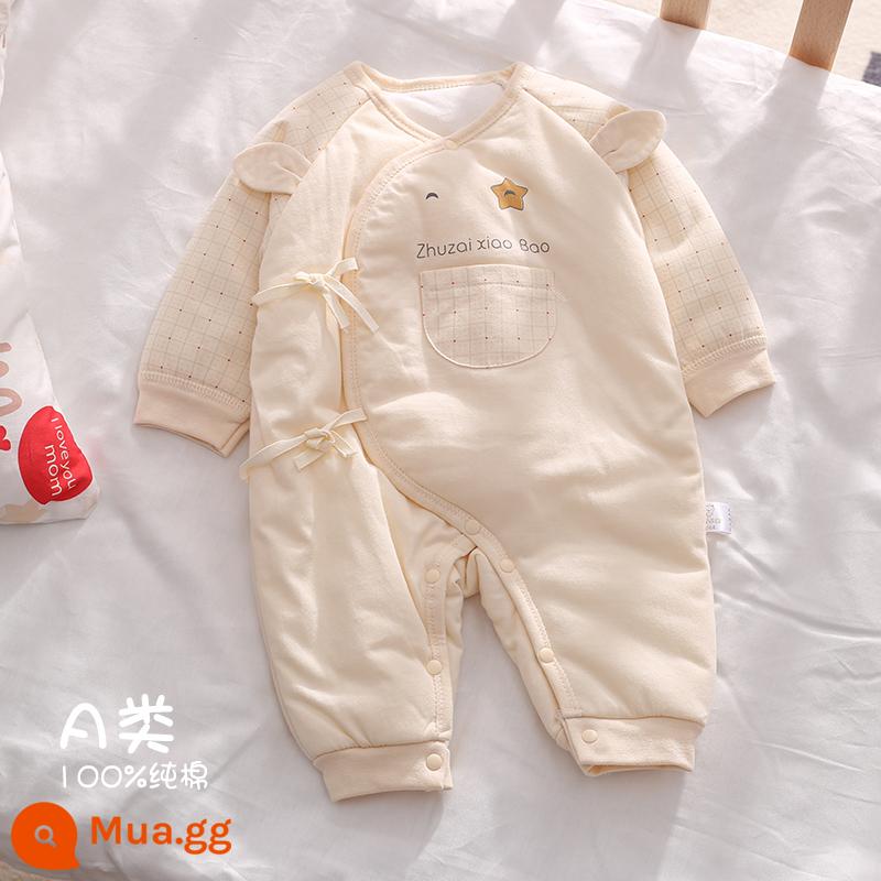 Bé sơ sinh quần áo mùa thu đông áo liền quần cotton nguyên chất một lớp chần bông ấm áp cho bé sơ sinh mùa đông áo khoác cotton nhà sư quần áo - Nghịch ngợm màu vàng năm sao, một cỡ quá nhỏ