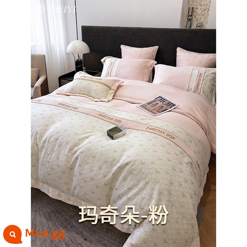 9 catties của ba pound ba -kges ba -kg, tấm nhung nhung nhung bốn tấm Velvet Velvet Sheets được bao phủ bởi bộ đồ giường - Nhung-Macchiato-Hồng L15