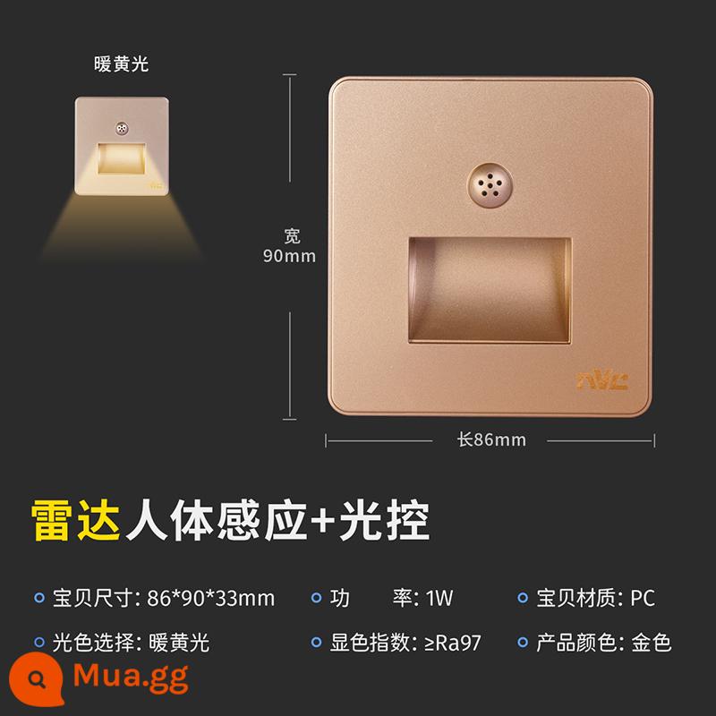 NVC chiếu sáng cơ thể con người cảm ứng đèn ngủ LED thông minh đèn chân 86 nhúng theo đèn chiếu sáng lối đi đèn hành lang - [Mẫu cảm biến radar] Đèn sàn nâng cấp - CRI Ra97 - Vàng sâm panh