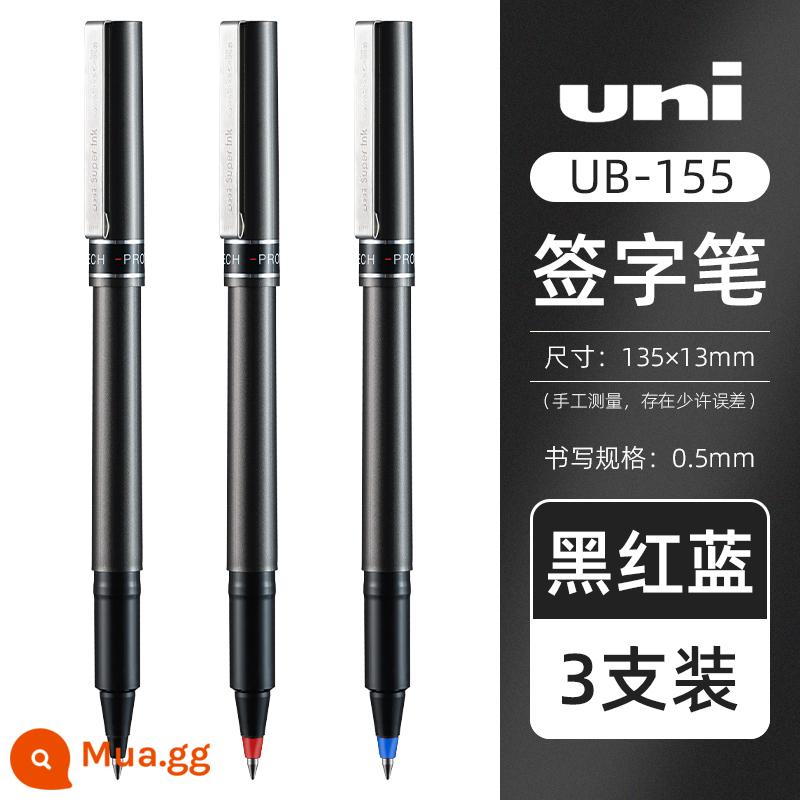 Nhật Bản UNI Mitsubishi bút bi gốc nước lỏng thẳng UB-177 khô nhanh 0,7 bút ký doanh nghiệp màu đen bút công suất lớn 155 bút lông đỏ carbon câu hỏi 0,5 đỏ xanh 205 bút trung tính - [3 miếng đen, đỏ và xanh]UB-155-0.5mm