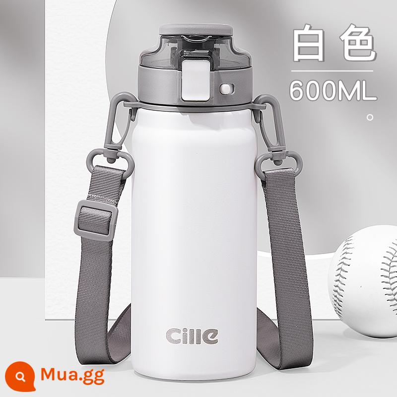 Cốc giữ nhiệt Xile cốc nước trẻ em dung tích lớn cốc inox 316 cho bé trai, bé gái đi học - Trắng 600ml