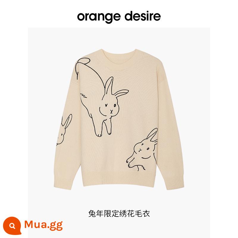 Orange Desire Cổ Tròn Áo Len Chui Đầu Nữ Thu Đông 2022 Năm Mới Của Thỏ Hạn Chế Rời Áo Lười - Trắng - tuyết sương trắng