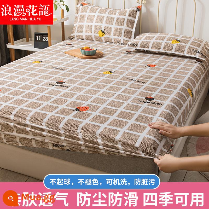 Ga trải giường cố định một mảnh cotton giặt sạch chống trượt ga trải giường Simmons bao gồm tấm ga trải giường bảo vệ chống bụi - Kẻ sọc dâu tây - nên lấy hai miếng và thay đổi chúng