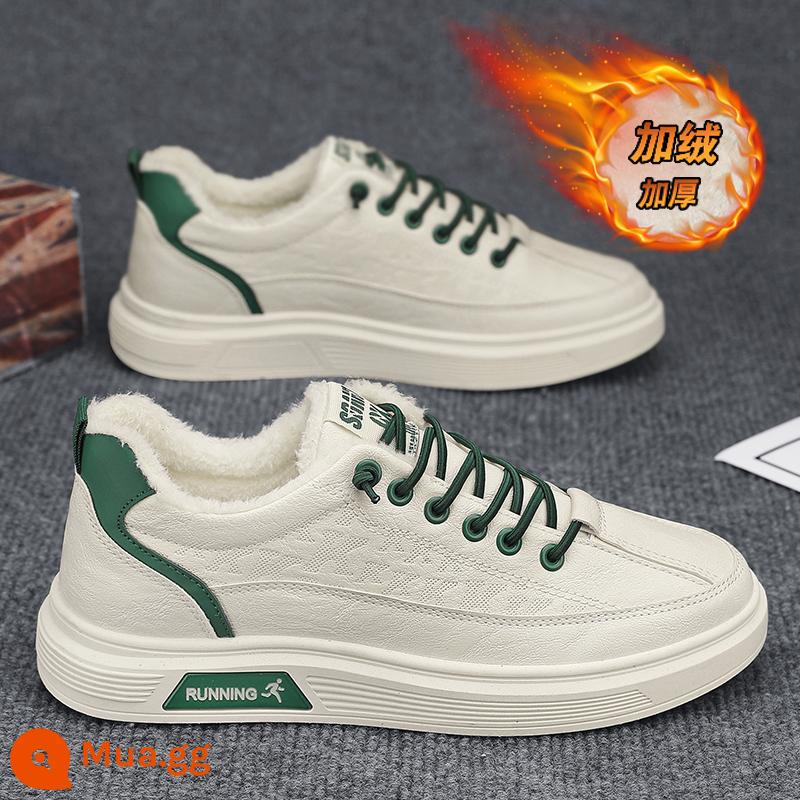 Giày Nam Công Sở 2023 Mới Thu Đông Slip-on Thể Thao Đế Bằng Nam Da Giày Da Đa Năng Chống Thấm Nước Hợp Thời Trang - Màu be xanh (cộng với nhung)