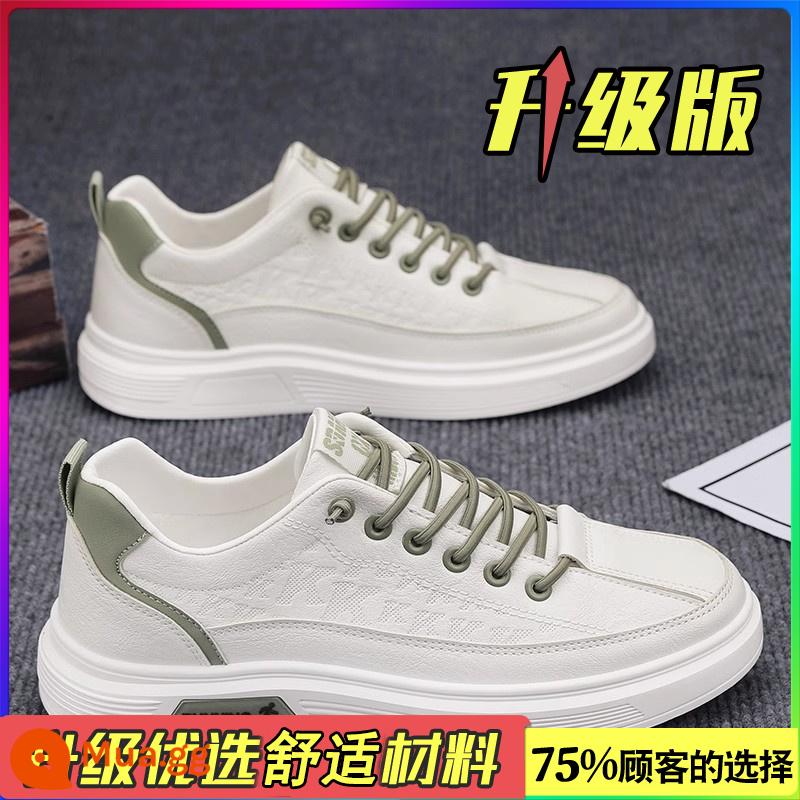 Giày Nam Mùa Thu Đế Mềm Slip-on Flat Giày Da Nam Thể Thao Đa Năng Chống Trượt Nhỏ Màu Trắng Hợp Thời Trang - Trắng Quân Xanh (Mẫu nâng cấp)