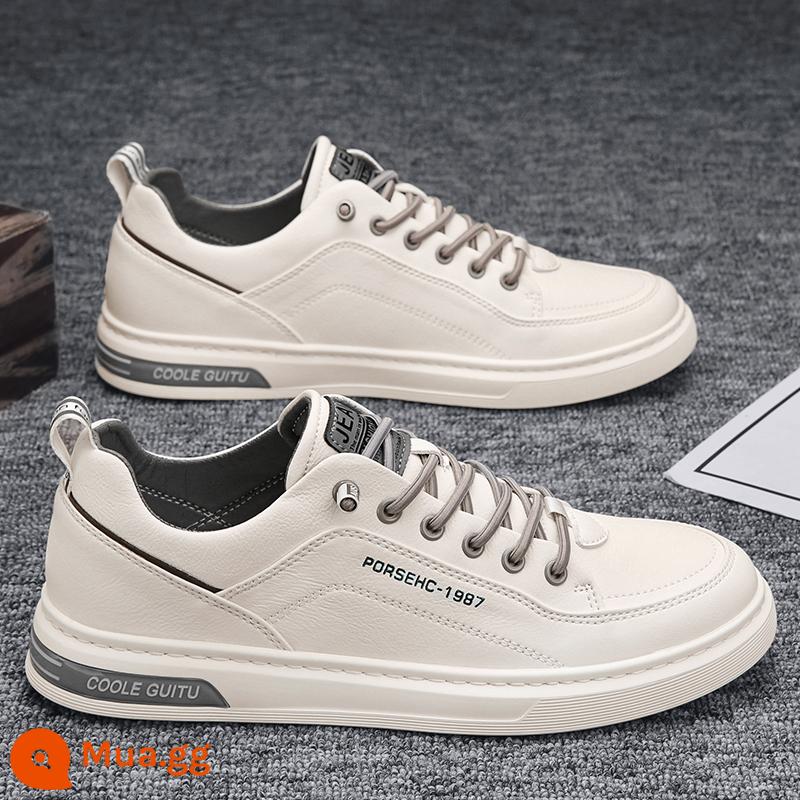 Giày Nam 2023 Mùa Hè Mới Thoáng Khí Cho Nam Giày Phẳng Bằng Vải Slip-on Thể Thao Tất Cả Các Trận Đấu Nhỏ Màu Trắng Hợp Thời Trang - Màu be (thời trang)