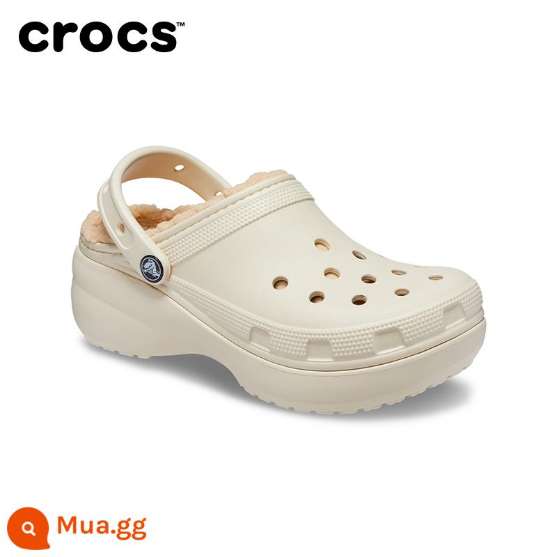 Giày Crocs cotton ấm áp CRORS đế dày hình đám mây cotton ấm áp đi biển dép xỏ ngón cho nữ | 207938 - Xương Trắng-2Y2