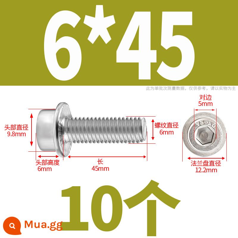 Mặt bích inox 304 mặt trong vít lục giác đầu trụ có đệm vít có vít trung gian M5M6-M10M12 - 6*45 (10 miếng)