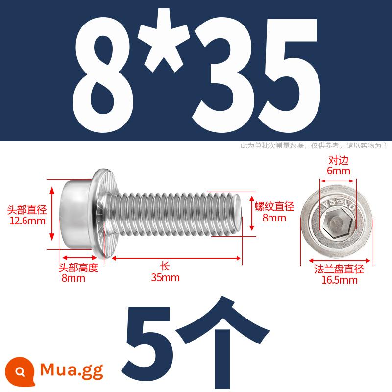 Mặt bích inox 304 mặt trong vít lục giác đầu trụ có đệm vít có vít trung gian M5M6-M10M12 - 8*35 (5 cái)