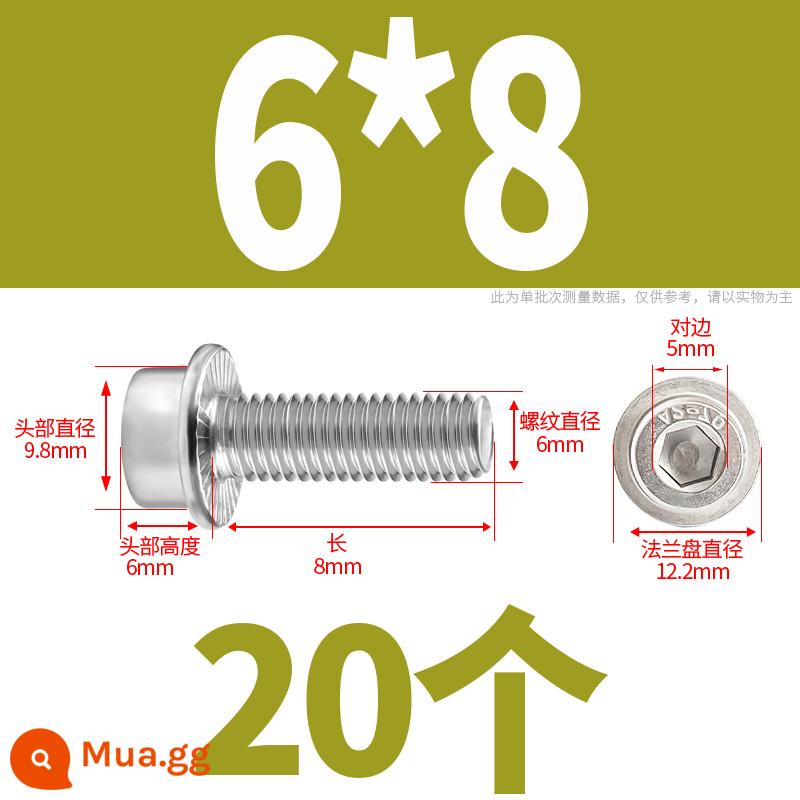 Mặt bích inox 304 mặt trong vít lục giác đầu trụ có đệm vít có vít trung gian M5M6-M10M12 - 6*8 (20 chiếc)