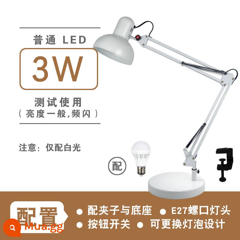 Đèn LED Để Bàn Cánh Tay Dài Gấp Mỹ Kẹp Bảo Vệ Mắt Đầu Giường Nghiên Cứu Công Việc Làm Móng Tay Sửa Hình Xăm Thêu Chụp Trực Tiếp - Model đế lớn màu trắng (bóng đèn thông thường 3wLED)