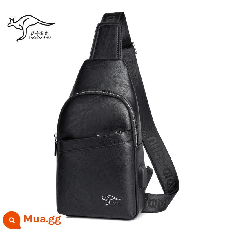 Sati Kangaroo nam Body Body Body Body Global Leather Fashion Vai vai Backpack nhỏ Backpack Cingard Shop Bag Brand Skin Brand - Màu đen (có giao diện sạc USB)