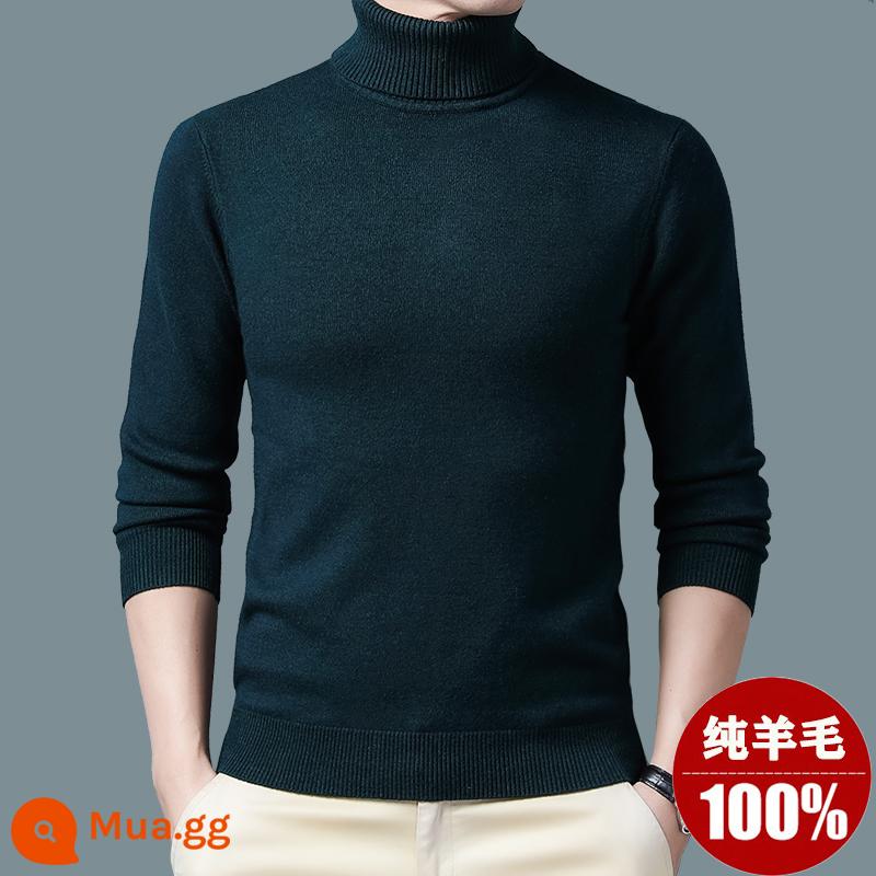 Ordos Thu Đông 100% Nguyên Chất Áo Len Nam Cổ Cao Nửa Áo Len Dày Ấm Dệt Kim Cashmere Lưng - xanh đậm/cổ cao