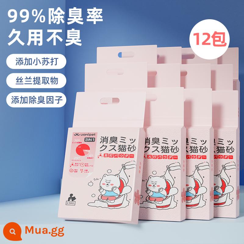 UOMIPET hồng hỗn hợp cát vệ sinh cho mèo miễn phí vận chuyển 20kg đậu phụ mèo bentonite 10kg khử mùi ít bụi - [Thêm baking soda] Cát vệ sinh hỗn hợp cho mèo Sakura 2,5kg*12 gói