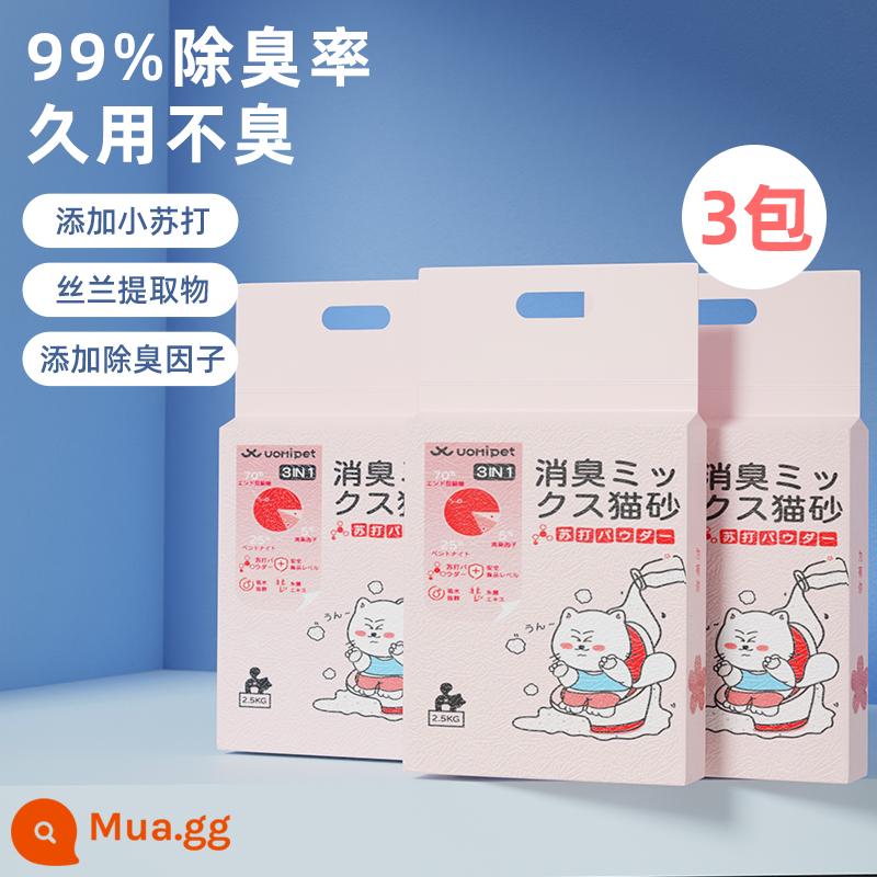 UOMIPET hồng hỗn hợp cát vệ sinh cho mèo miễn phí vận chuyển 20kg đậu phụ mèo bentonite 10kg khử mùi ít bụi - [Thêm baking soda] Cát vệ sinh hỗn hợp cho mèo Sakura 2,5kg*3 gói