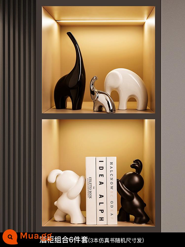 Beihanmei Sáng Tạo Thỏ Bookend Trang Trí Tủ Rượu Lối Vào Phòng Khách Tủ Sách Gốm Để Bàn Sách Đứng Trang Trí Nhà Cửa - Bộ tủ rượu 2 ngăn kết hợp 6 món