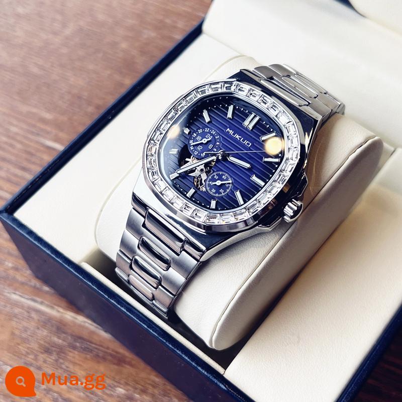 Chính Hãng Đồng Hồ Nam Nautilus Cơ Tự Động Sinh Viên Kinh Doanh Tourbillon Rỗng Chống Thấm Nước Thương Hiệu Đồng Hồ - Bề mặt thép trắng nhạt màu xanh