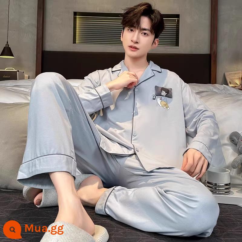 2022 Bộ Đồ Ngủ Mới Nam Xuân Thu Cotton Nguyên Chất Tay Dài Thanh Niên Nam Bé Trai Mùa Đông Homewear Bộ - 41806-