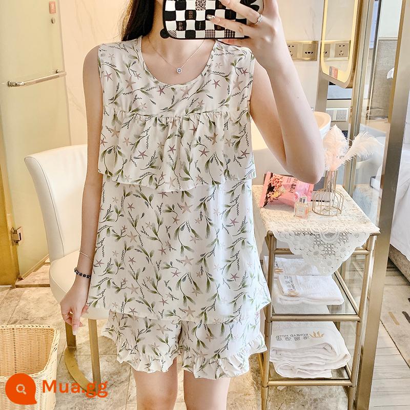 Bộ đồ ngủ chống va đập mùa hè của phụ nữ cotton lụa siêu mỏng mùa hè vest quần short không tay phù hợp với dịch vụ gia đình sinh viên - Áo chống va đập bồ công anh