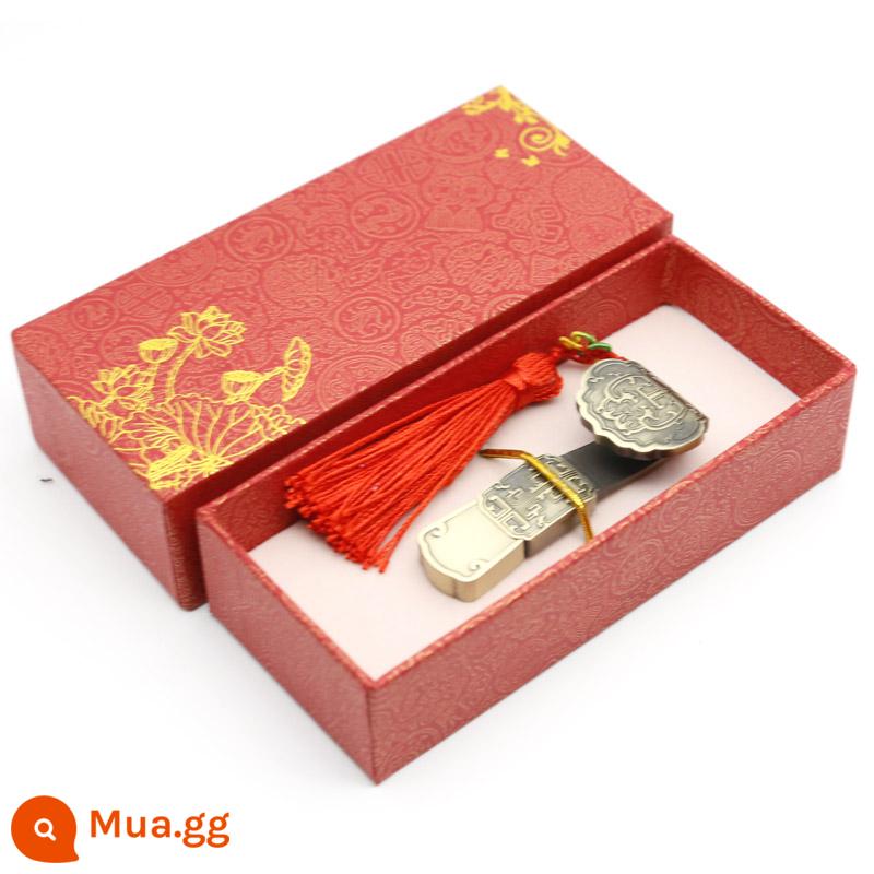 Ruyi 64G Đĩa U Doanh Nghiệp 32/16/8G Tùy Chỉnh Logo Phong Cách Trung Hoa Doanh Nghiệp Quà Cưới Sáng Tạo đèn LED Cổng USB - ③②g Đồng Ruyi-Hộp Đỏ