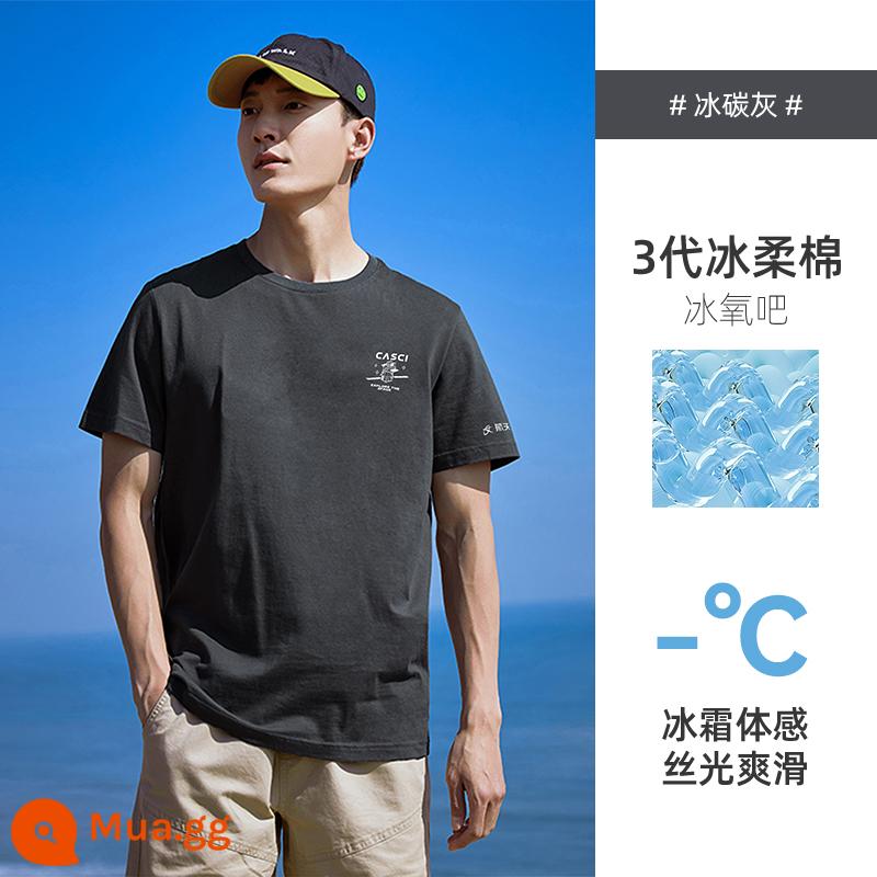 Trailblazer 2023 cotton mùa hè áo thun ngắn tay quần áo nam áo thun nửa tay cổ tròn nửa tay màu xanh - Tro cacbon băng-hàng không vũ trụ