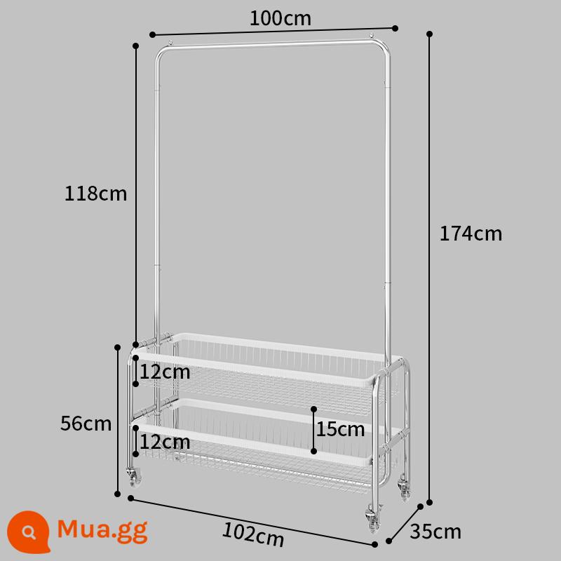 Màn hình hiển thị cửa hàng quần áo di động đứng trên sàn đặc biệt của phụ nữ treo màn hình quần áo có bánh xe mua sắm xe đẩy giá - Model hai lớp 100 [viền trắng + bánh pha lê]