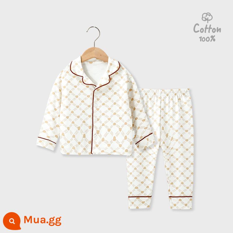 Jingqi Bộ Đồ Ngủ Trẻ Em Bé Gái Xuân Thu Cotton Nguyên Chất Homewear Bé Trai Mới 2023 Cotton Ấm Áo Khoác Ngoài Phù Hợp Với - gấu kẻ sọc