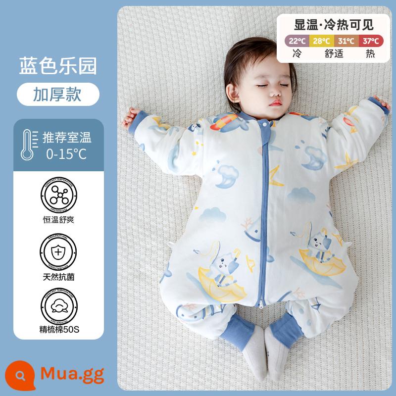 Túi ngủ cho bé Jingqi mùa xuân, mùa thu và mùa đông kẹp tóc trẻ em cotton chống đá chăn dày xẻ chân cho bé cotton nguyên chất phổ biến cho tất cả các mùa - Phong cách mùa đông lạnh giá - hiển thị nhiệt độ không đổi [nhiệt độ phòng khuyến nghị 0-15oC] Blue Paradise