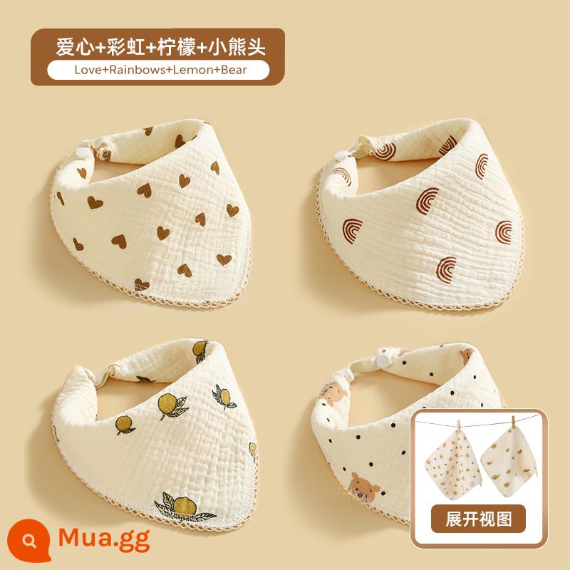 Jingqi khăn nước bọt cho bé sơ sinh cotton nguyên chất khăn vuông nhỏ cho bé sản phẩm đặc biệt dành cho trẻ em khăn gạc khăn khăn mặt - Gói Tim+Cầu Vồng+Chanh+Đầu Gấu 4