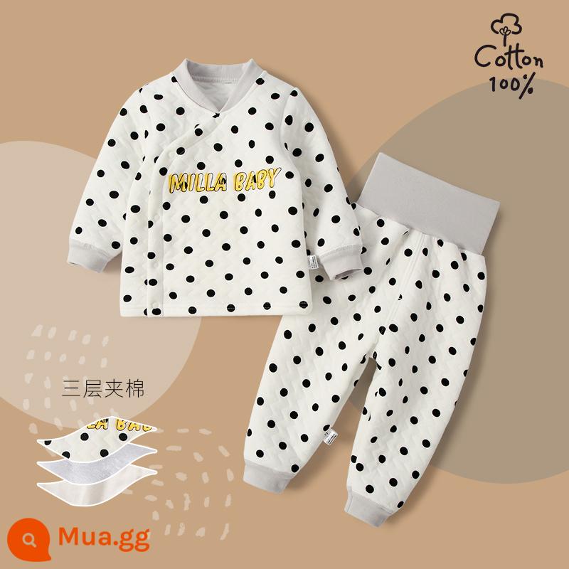 Jingqi Giữ Nhiệt Cho Bé Bộ Đồ Lót Dài Tay Cotton Quần Áo Mùa Thu Vệ Sinh Quần Sơ Sinh Trẻ Em Đáy Cotton Phù Hợp Với - chấm bi tròn