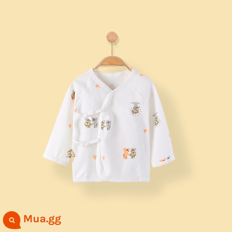 Quần áo sơ sinh cotton nguyên chất tay dài nửa lưng bé sơ sinh áo nhà sư quần áo mùa xuân quần lót - gấu nhỏ