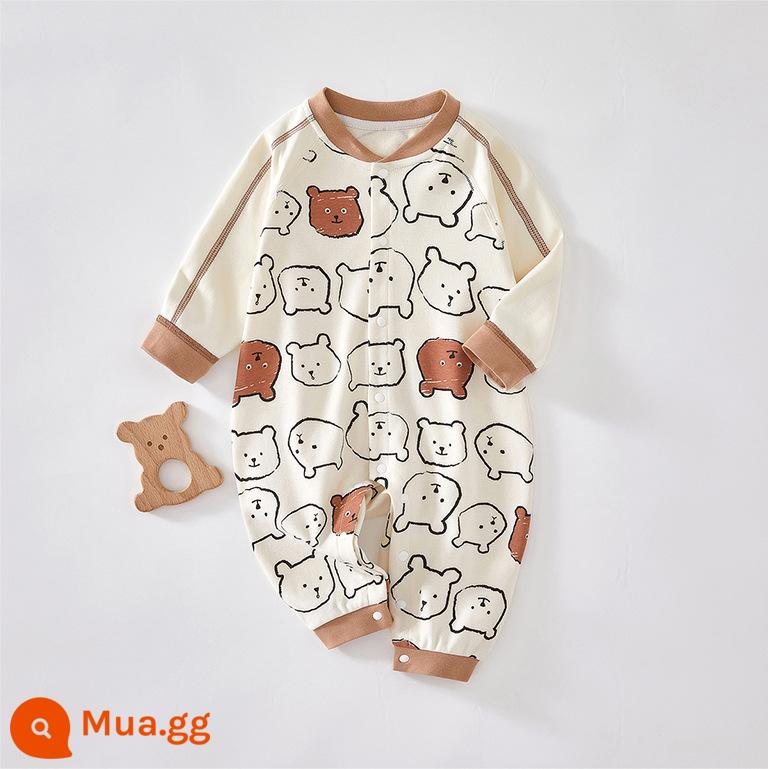 Jingqi quần áo trẻ em mùa thu áo liền quần sơ sinh cotton nguyên chất sơ sinh nam nữ cho bé áo liền quần không xương tập bò quần áo mùa thu đông - gấu nâu