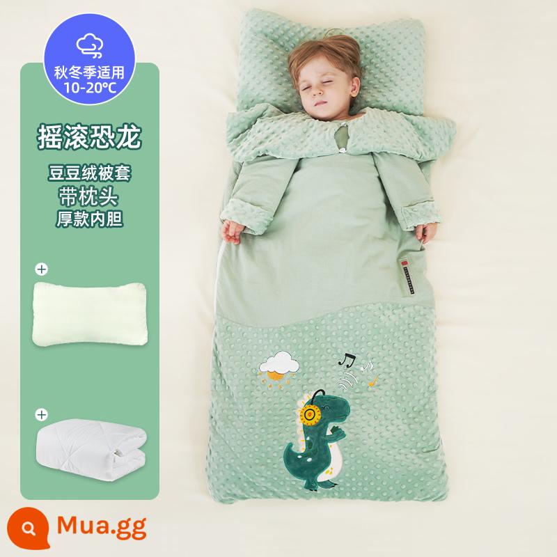 Jingqi túi ngủ cho bé mùa xuân, mùa thu đông cho bé nguyên chất cotton dày chống đá chăn hiện vật trẻ em đa năng đa năng - Khủng long đá - Mật có thể tháo rời [Mật dày vào mùa thu đông, Nhiệt độ phòng khuyến nghị 10-20°C] Gối cùng kiểu miễn phí