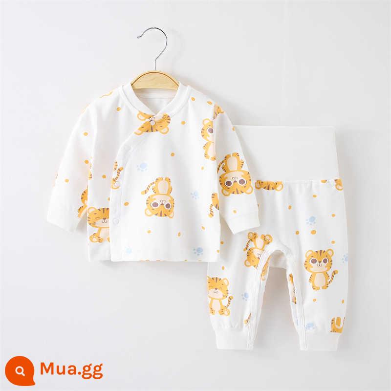 Jingqi Bộ đồ lót cho bé cotton nguyên chất cho bé xuân thu hè 2 mảnh quần áo mùa thu vệ sinh quần cotton trẻ em ở nhà quần áo đồ ngủ - Chú hổ dễ thương