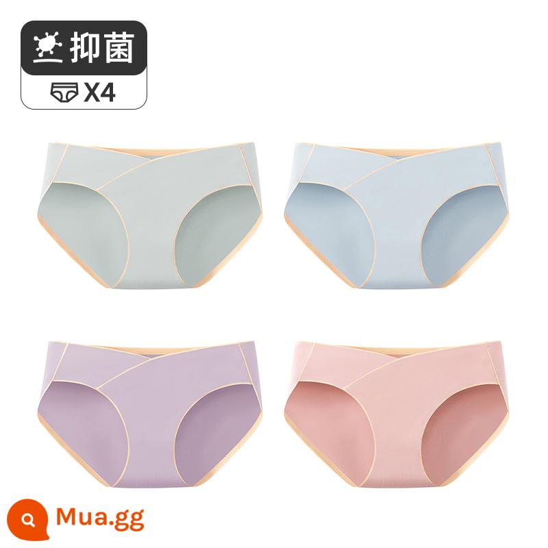 Đồ lót bà bầu Jingqi cotton nguyên chất của phụ nữ trong tam cá nguyệt thứ nhất, giữa và thứ ba, không có dấu vết, quần đùi cỡ lớn, phần mỏng mùa hè - Xám nhạt + xanh hồ + xám tím + bột đậu