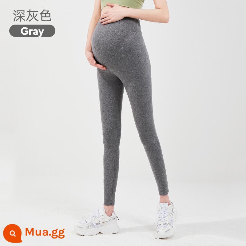 Jingqi quần bên trong của phụ nữ mang thai mùa thu và mùa đông mặc bên ngoài cotton nguyên chất mùa đông cộng với nhung dày kích thước lớn quần phụ nữ mang thai quần áo mùa đông nhỏ - Xám đậm [cotton nguyên chất thoải mái, hỗ trợ thai nhi và hỗ trợ bụng]