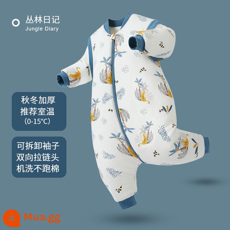 Túi ngủ cho bé Jingqi mùa xuân, mùa thu và mùa đông kẹp tóc trẻ em cotton chống đá chăn dày xẻ chân cho bé cotton nguyên chất phổ biến cho tất cả các mùa - Phong cách mùa đông lạnh [cotton nguyên chất nhiệt độ không đổi/nhiệt độ phòng khuyến nghị 0-15oC] Nhật ký rừng rậm