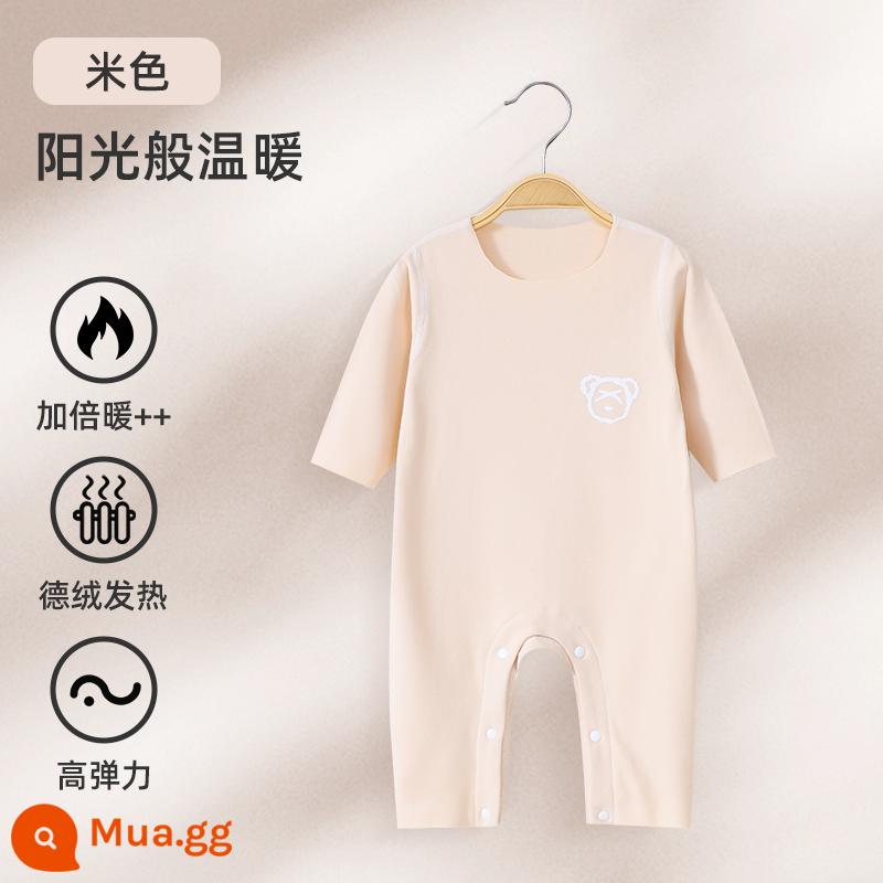 Jingqi Quần Áo Trẻ Em Mùa Thu Đông Đức Nhung Jumpsuit Sưởi Ấm Cho Bé Ấm Đáy Bộ Đồ Ngủ Sơ Sinh Bộ - Be