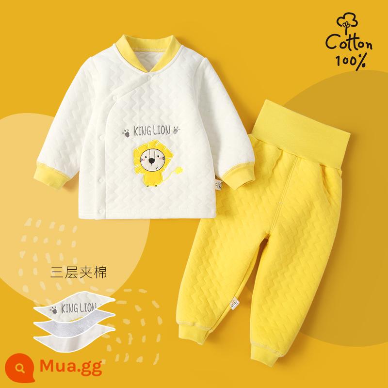 Jingqi Giữ Nhiệt Cho Bé Bộ Đồ Lót Dài Tay Cotton Quần Áo Mùa Thu Vệ Sinh Quần Sơ Sinh Trẻ Em Đáy Cotton Phù Hợp Với - sư tử vàng