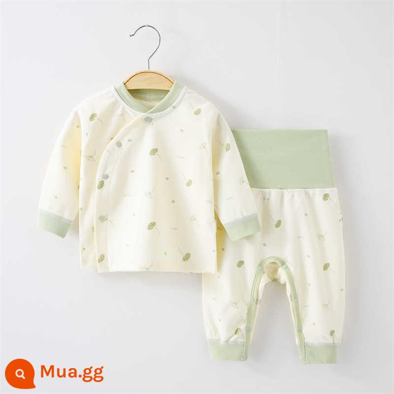 Jingqi Bộ đồ lót cho bé cotton nguyên chất cho bé xuân thu hè 2 mảnh quần áo mùa thu vệ sinh quần cotton trẻ em ở nhà quần áo đồ ngủ - bông gòn xanh