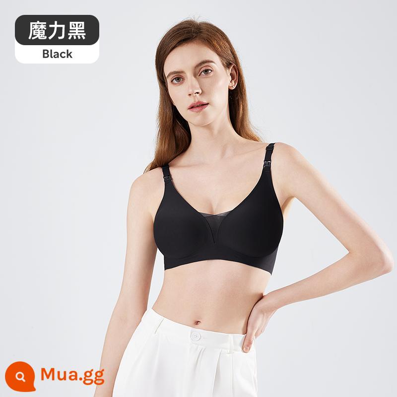 Jingqi Thai Sản Điều Dưỡng Áo Ngực Mang Thai Đặc Biệt Sau Sinh Cho Con Bú Sữa Mẹ Thoải Mái Áo Ngực Push-Up Chống Chảy Xệ Áo Ngực - Magic Black [Phong cách lưới cổ chữ V] [Đã sửa để ngăn cốc chạy đi]