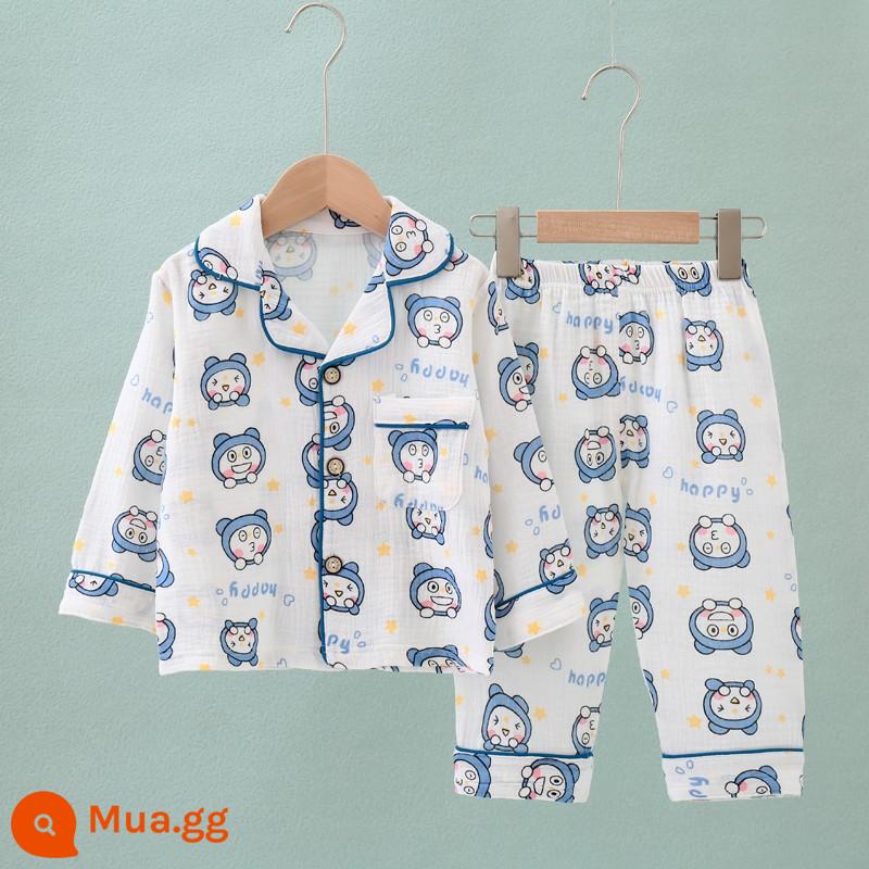 Jingqi Bộ Đồ Ngủ Trẻ Em Bé Gái Xuân Thu Cotton Nguyên Chất Homewear Bé Trai Mới 2023 Cotton Ấm Áo Khoác Ngoài Phù Hợp Với - mèo xanh sao