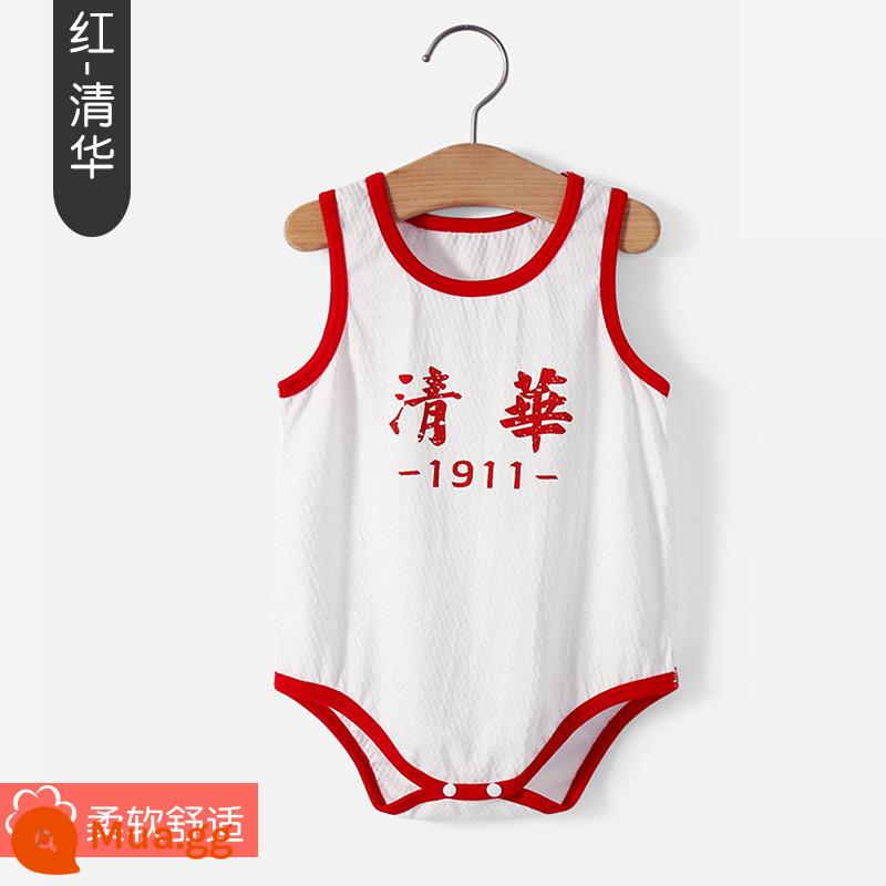 Thanh Hoa Đại Học Bắc Kinh quần áo trẻ em mùa hè túi đeo xì hơi quần áo cotton cho bé áo vest tam giác áo liền quần liền quần mùa hè - Vest túi-đỏ-Đại học Thanh Hoa