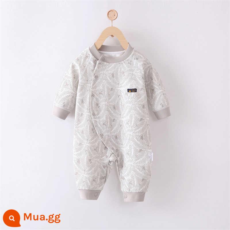 Jingqi quần áo trẻ em mùa thu và mùa đông bông ấm quần áo sơ sinh áo liền quần cotton nguyên chất áo liền quần bé dày quần áo mùa đông - Lá lớn màu xám (bốn mùa)