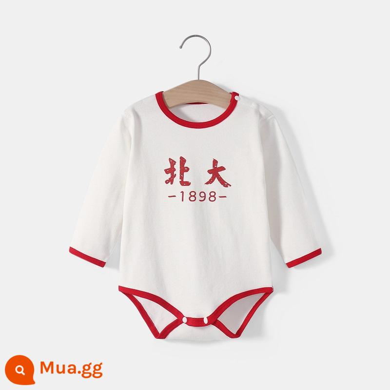 Thanh Hoa Đại Học Bắc Kinh quần áo trẻ em mùa hè túi đeo xì hơi quần áo cotton cho bé áo vest tam giác áo liền quần liền quần mùa hè - Nút vai dài tay - đỏ - Đại học Bắc Kinh