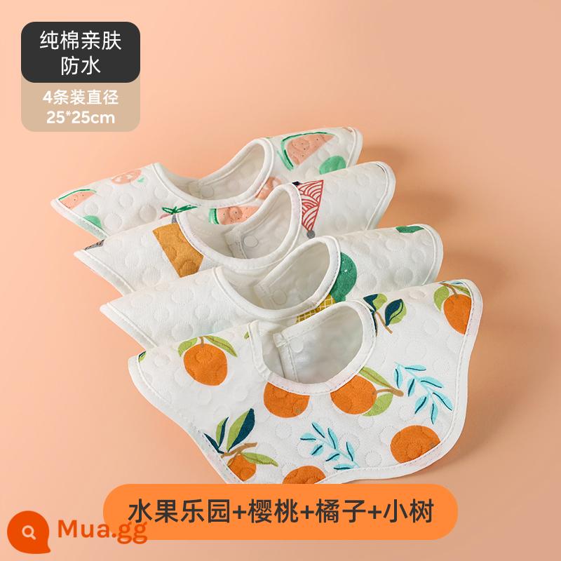 Jingqi nước bọt khăn Yếm cho bé cotton chống thấm sơ sinh nam Yếm cho bé túi nước bọt có thể xoay được mùa thu đông - [Gói 4] Mẫu cotton nguyên chất thân thiện với da và không thấm nước-Thiên đường trái cây