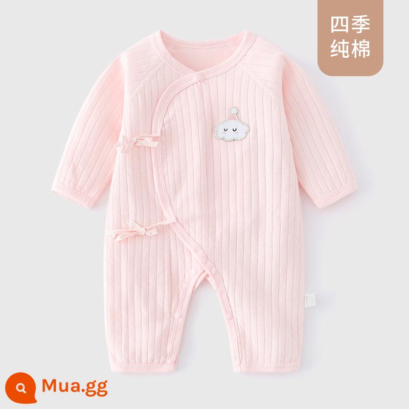 Jingqi quần áo trẻ sơ sinh 0-3 tháng mùa thu và mùa đông jumpsuit nam và nữ bé bốn mùa bướm áo liền quần áo liền quần - Hồng