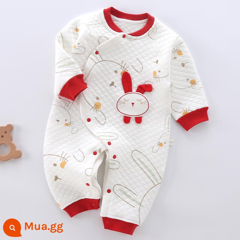 Jingqi bé jumpsuit màu đỏ lễ hội thỏ jumpsuit cotton nguyên chất ấm áp mới nam và nữ áo liền quần trẻ em - Trắng (Jlt40742)