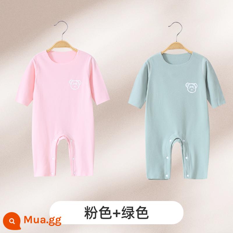 Jingqi Quần Áo Trẻ Em Mùa Thu Đông Đức Nhung Jumpsuit Sưởi Ấm Cho Bé Ấm Đáy Bộ Đồ Ngủ Sơ Sinh Bộ - hồng + xanh